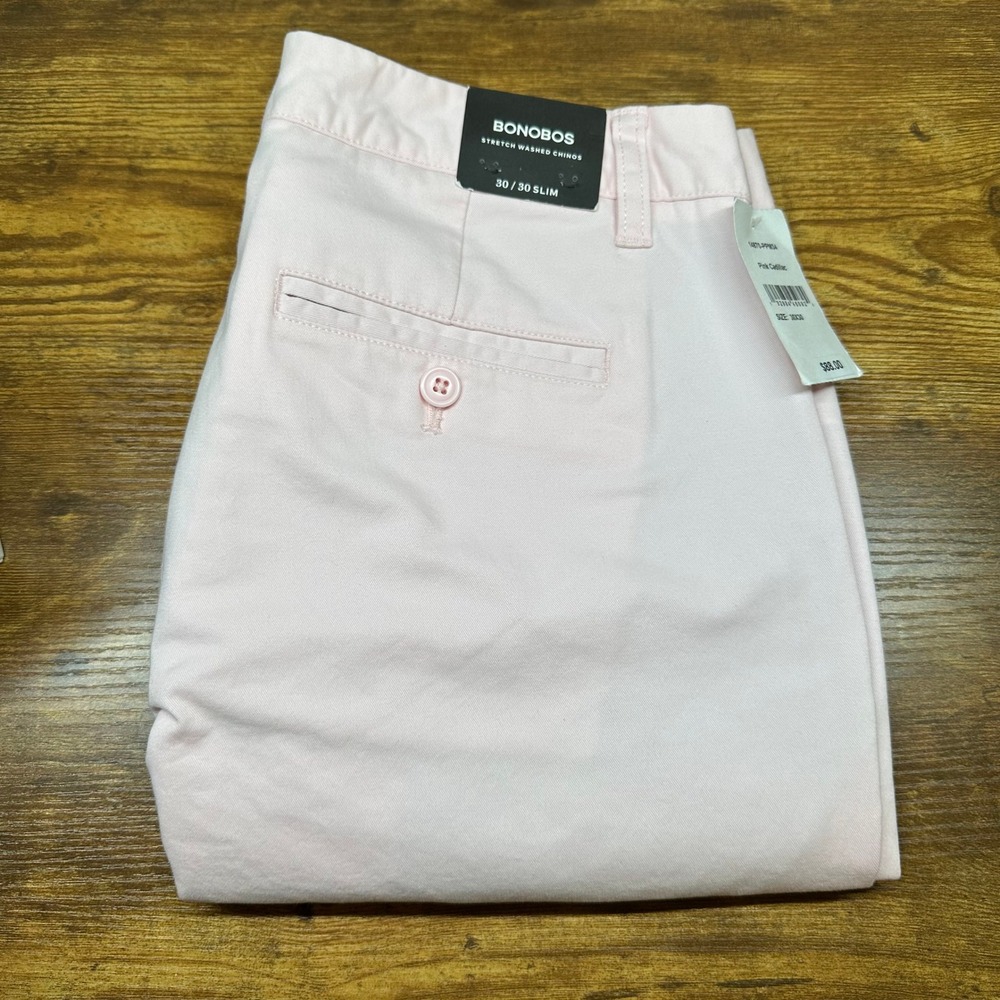 Bonobos Stretch Washed Chinos Mens 30x30 Slim Pink Cadillac 14870-PPM34 New